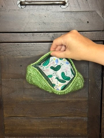 Green Crochet Pickle Clutch with Zipper