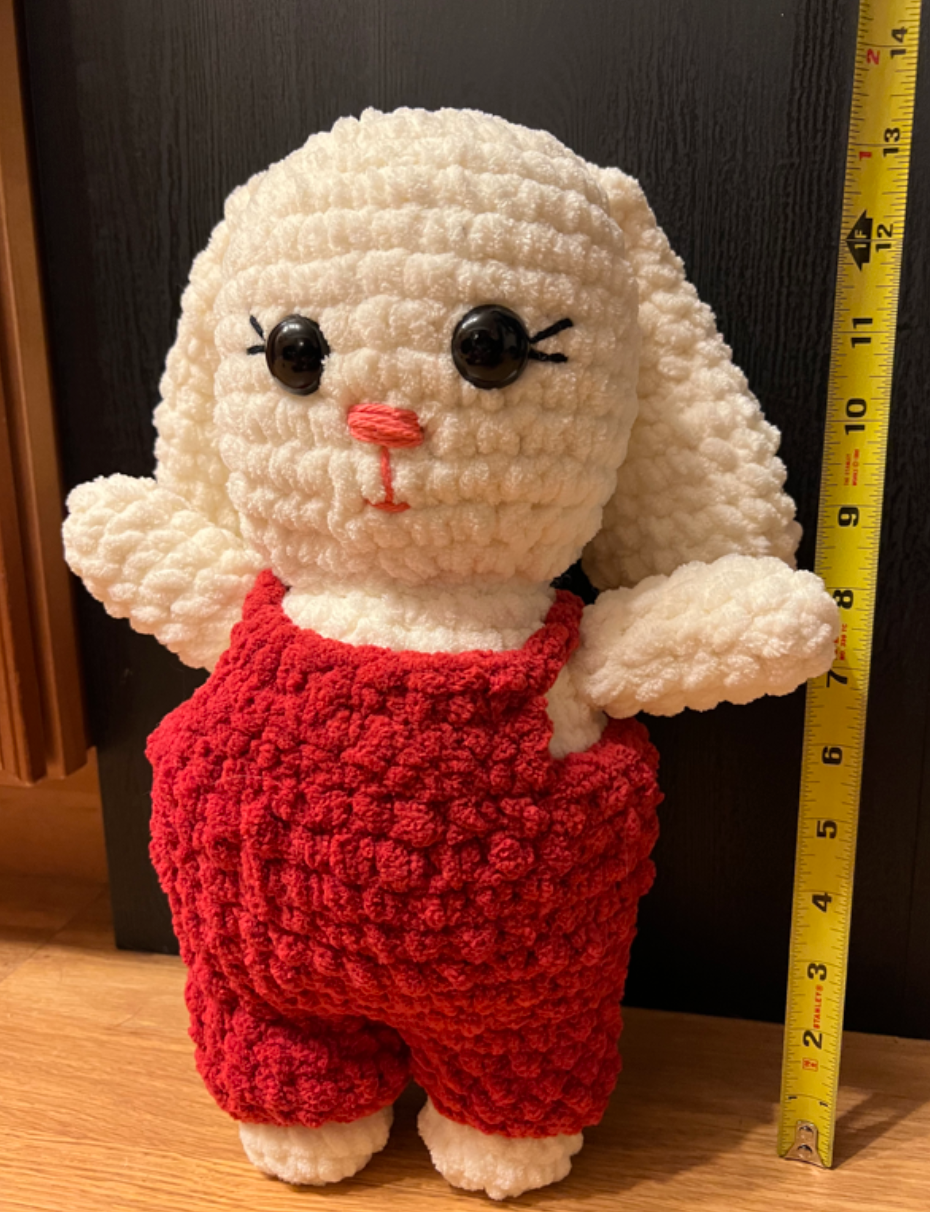 Plushie Bunny in Red Overalls (Made to order)