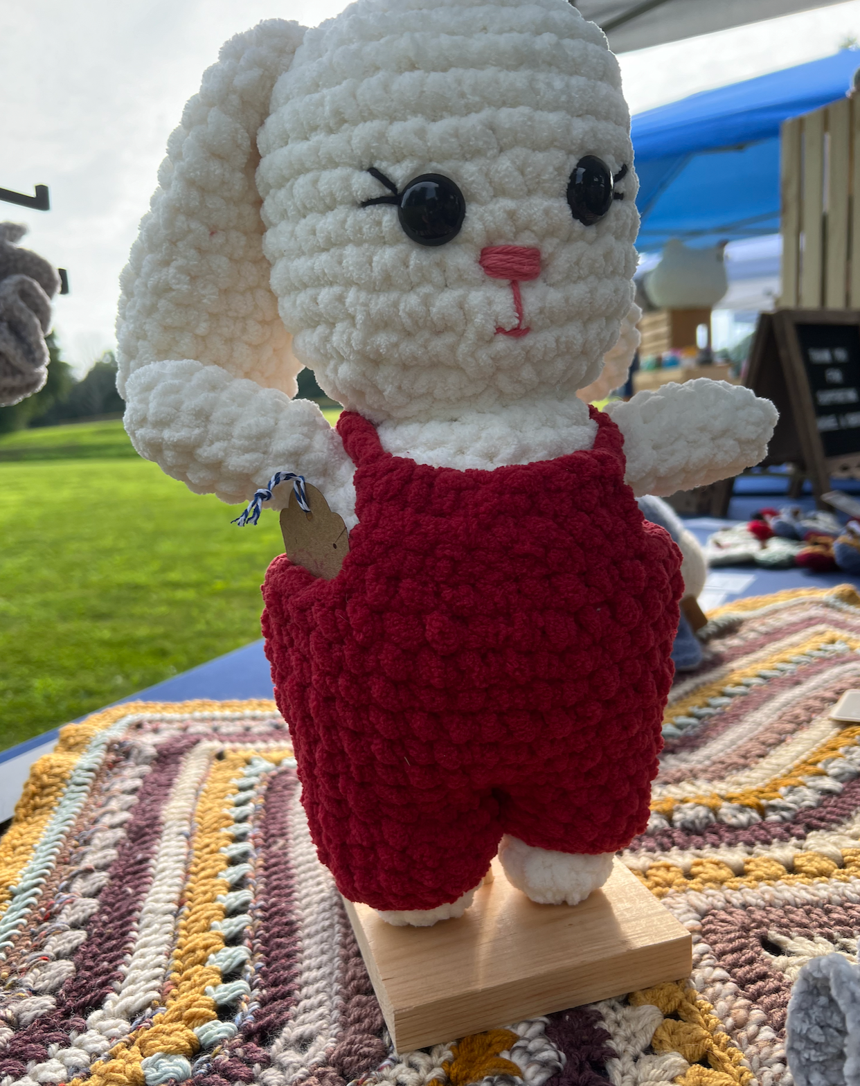 Plushie Bunny in Red Overalls (Made to order)