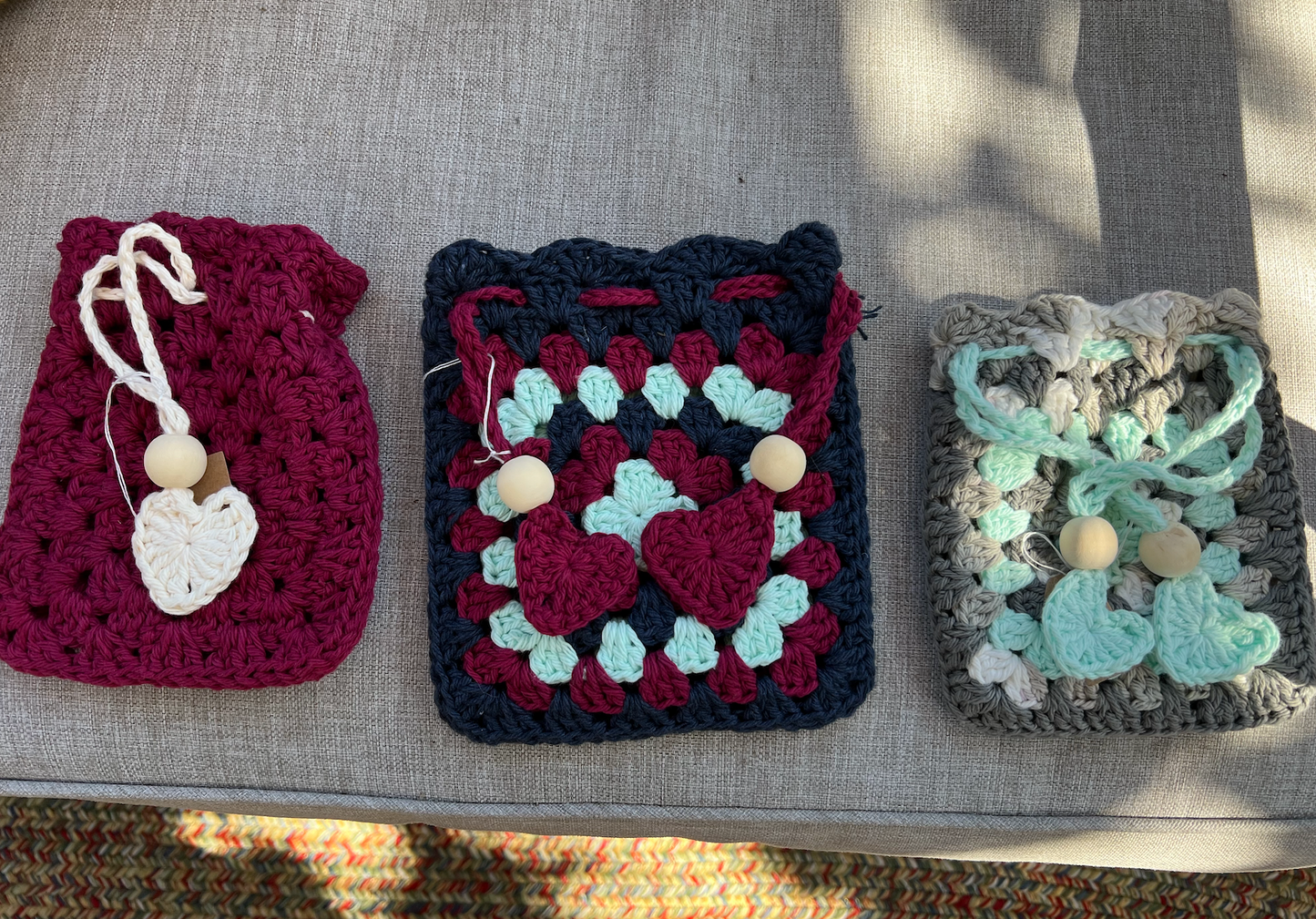 Granny Square Drawstring Trinket Pouch