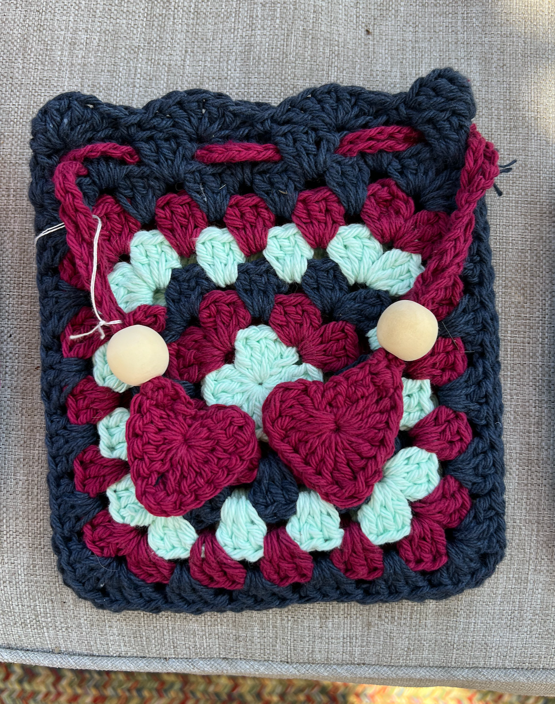 Granny Square Drawstring Trinket Pouch