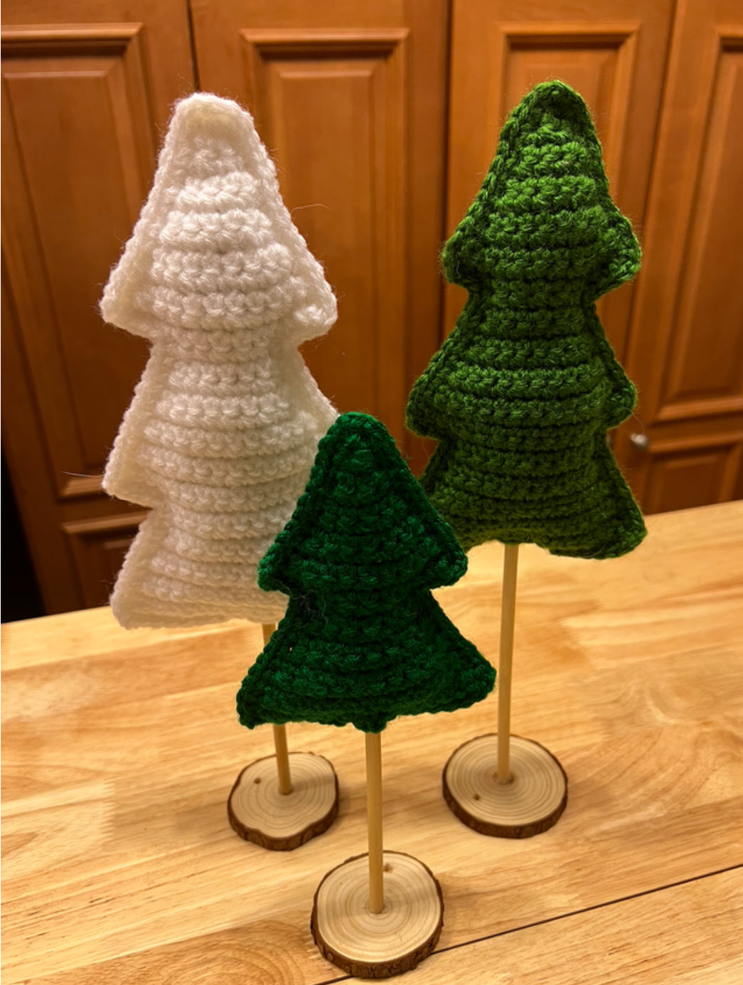🎄Crochet Tree Trio on Wooden Base