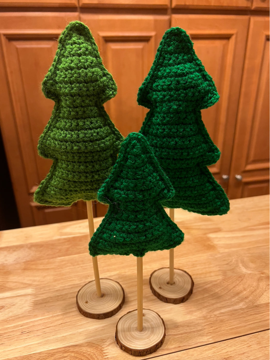 🎄Crochet Tree Trio on Wooden Base